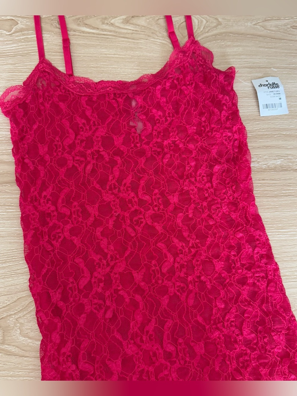 Charlotte Russe Medium NEW Hot Pink Lace Top Slim Fitted Y2K Rave Festival